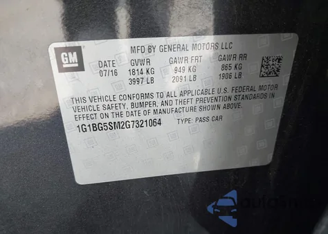 2016 Chevrolet Cruze Premier z USA, uszkodzony, nr VIN 1G1BG5SM2G7321064